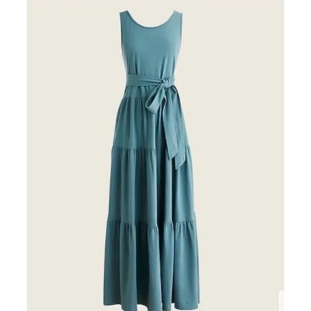 J. Crew Broken-in Jersey Tiered Sleeveless Maxi Dress Sage Green Size S